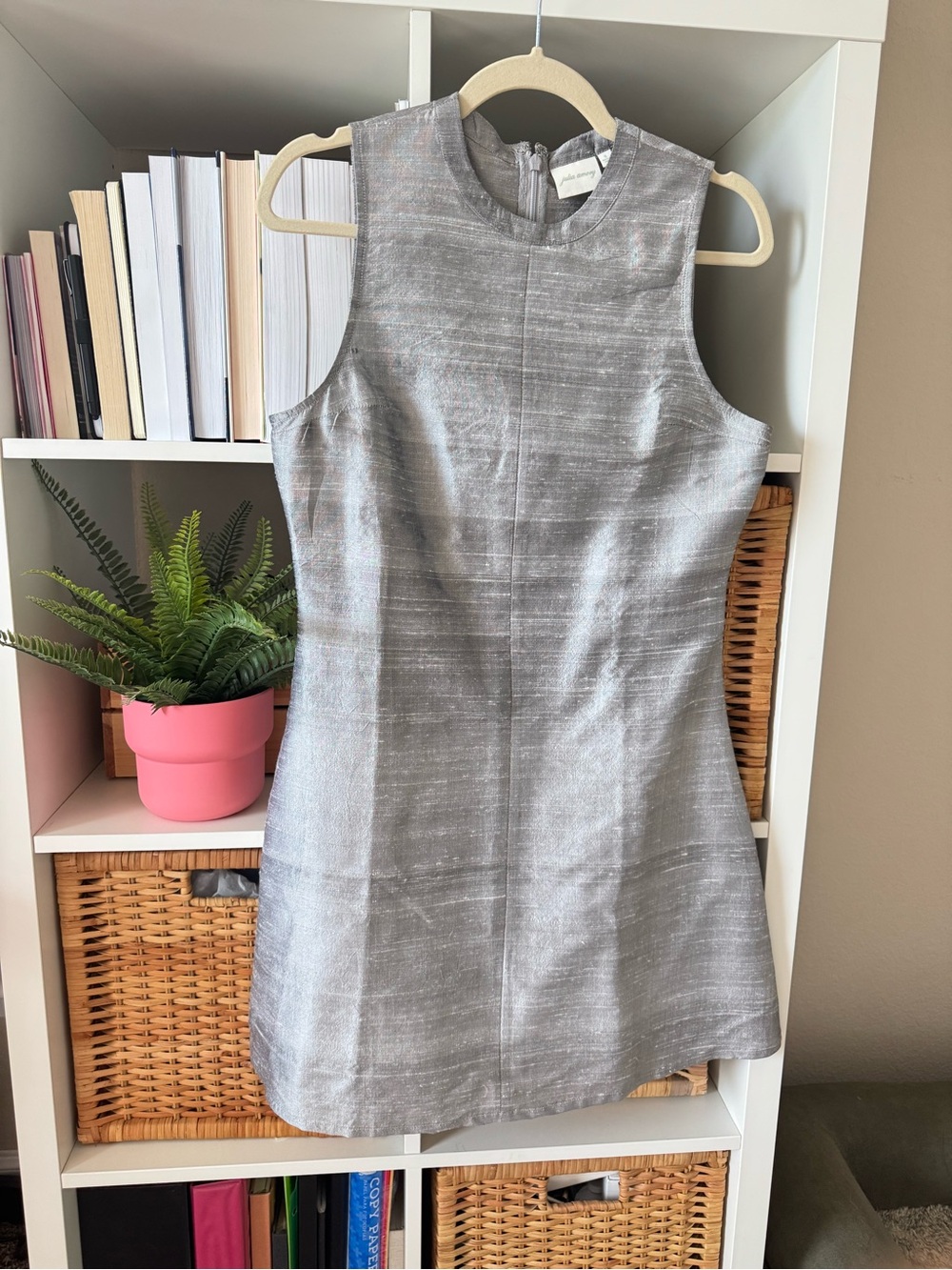 Julia Amory Shiny Sleeveless Silver Julia Sheath Dress